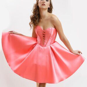 NWT Coral Puffy Strapless Mikado Corset Cocktail Dress, size 2